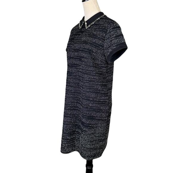 Maison Jules Black White Tweed Texture Collared Mini Shift Dress UPCYCLED - Picture 5 of 12